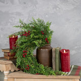 27" Soft Cedar & Red Berry Hanging Bush