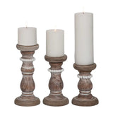 Wood Beaded Candle Holder-Lg
