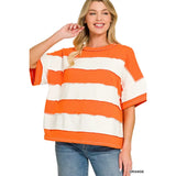 Orange Striped Exposed Seam Top