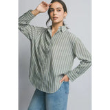 Linen Blended Striped Button Down Shirt