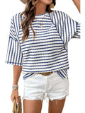 Striped Textured Knit Split Shirt
