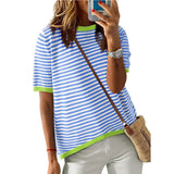 Blue Striped Color Block Sweater