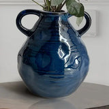 Blue Ceramic Double Handle Vase