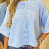 3/4 Sleeve Boxy Button Up Cardigan