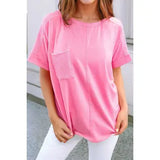 Pink Corded Patchwork Pocket Tee