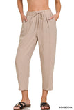 Woven Crepe Elastic Waist Pants