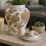 Brown/White Decorative Base Jar