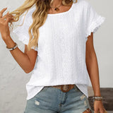 Eyelet Knit Ruffle Sleeved Top