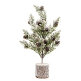 12" Flocked Bristle Pine Trees w/ Cones