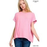 Soft Melange Folded Sleeve Top