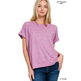 Soft Melange Folded Sleeve Top