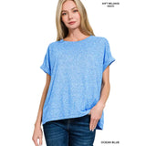Soft Melange Folded Sleeve Top