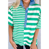 Green Stripe Colorblock Collar Shirt