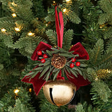 Gold Sleigh Bell w/ Pine and Burgandy Bow