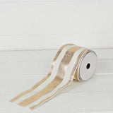 4" White/Gold Striped Wired Ribbon