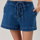 Lace-Up Shorts w/ Elastic Waist