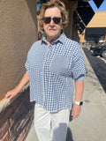 Mixed Denim Gingham Button Up Shirt