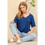 Casual Basic Cotton V-Neck Tee-Plus