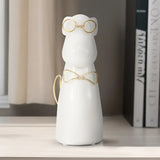 White Ceramic Dog w/ Glasses