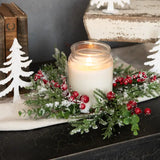 12" Snowy Evergreen w/ Red Berry Candle