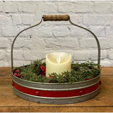 Red Rim Button Round Tray w/ Handle