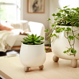 8" Ivory Round Planter w/ Knob Feet