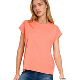 Round Neck Folded Sleeve Shirt