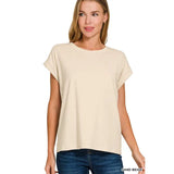 Round Neck Folded Sleeve Shirt
