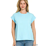 Round Neck Folded Sleeve Shirt