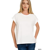 Round Neck Folded Sleeve Shirt