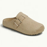Buckle Suede Slip On Clogs