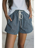 Striped Drawstring Denim Short