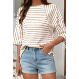 Striped Textured Knit Split Shirt