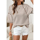 Striped Textured Knit Split Shirt