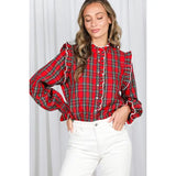 Tartan Plaid Ruffle Neck Shirt