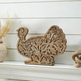 Harvest Leaf Carved Wooden Turkey