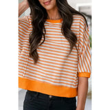 3/4 Sleeve Orange Striped Shirt