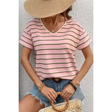 V Neck Striped Casual Tee