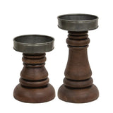 Walnut Stained & Metal Pillar Holder-Sm