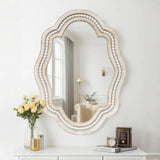 Whitewash Beaded Scalloped Mirror