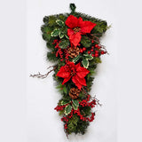 28" Spruce Poinsettia Berry Teardrop Swag